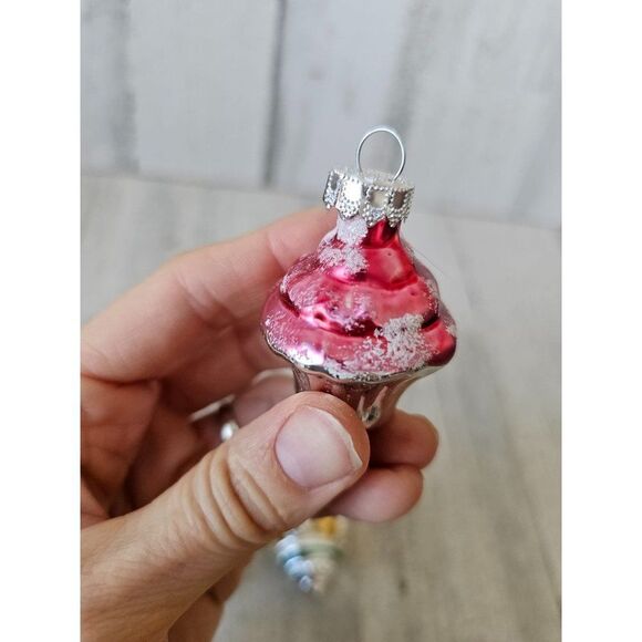 Vintage glass cupcake Church chapel Bell mini ornament set Xmas tree - Picture 3 of 11